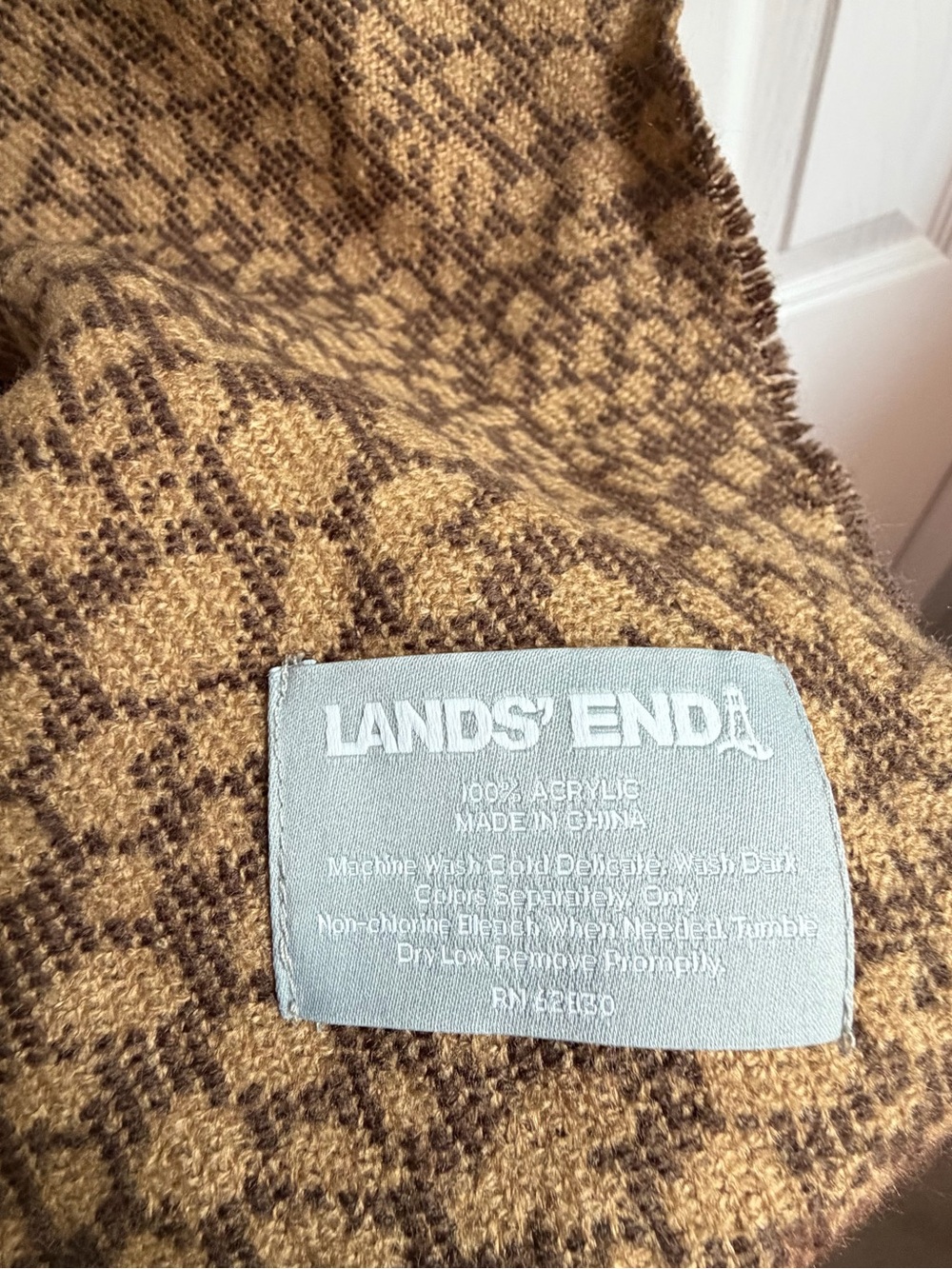Lands' End Brown Leopard Print Fringed Throw Blanket - Picture 4 of 5